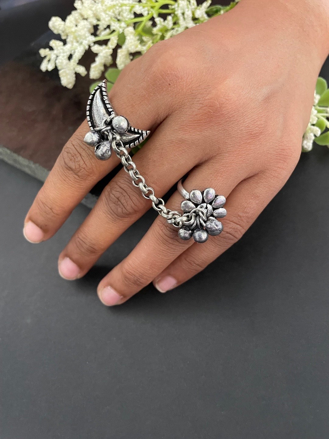 Ring Moon & Floral Design With Ghungroo