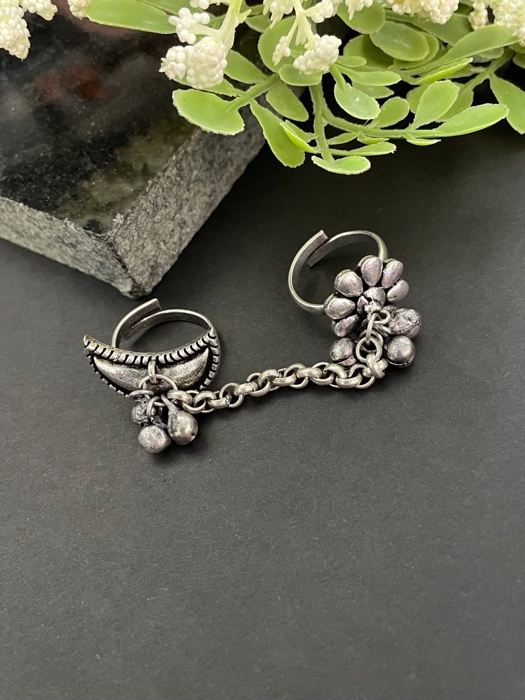 Ring Moon & Floral Design With Ghungroo
