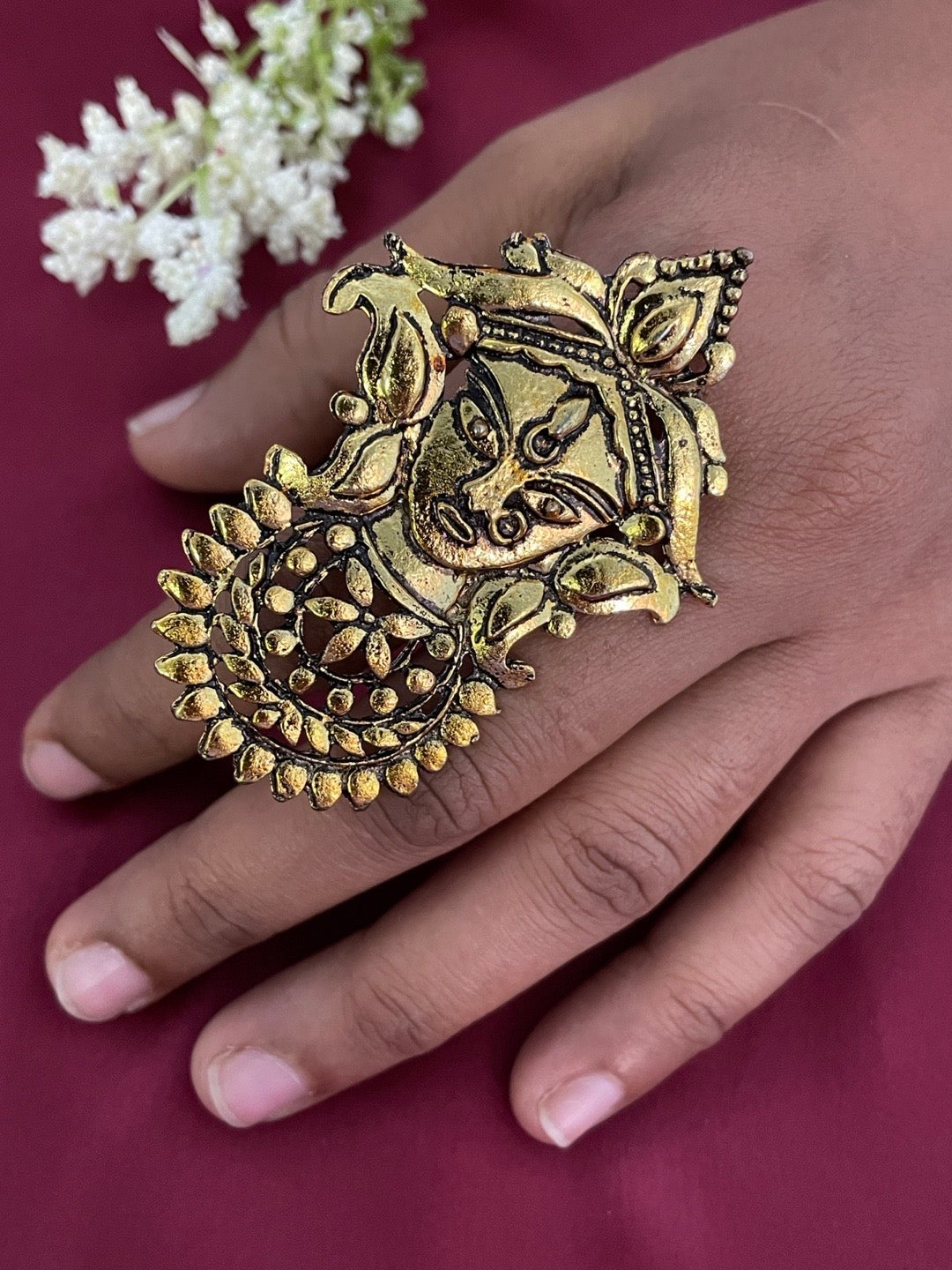 Ring Maa Durga Design Gold Plated