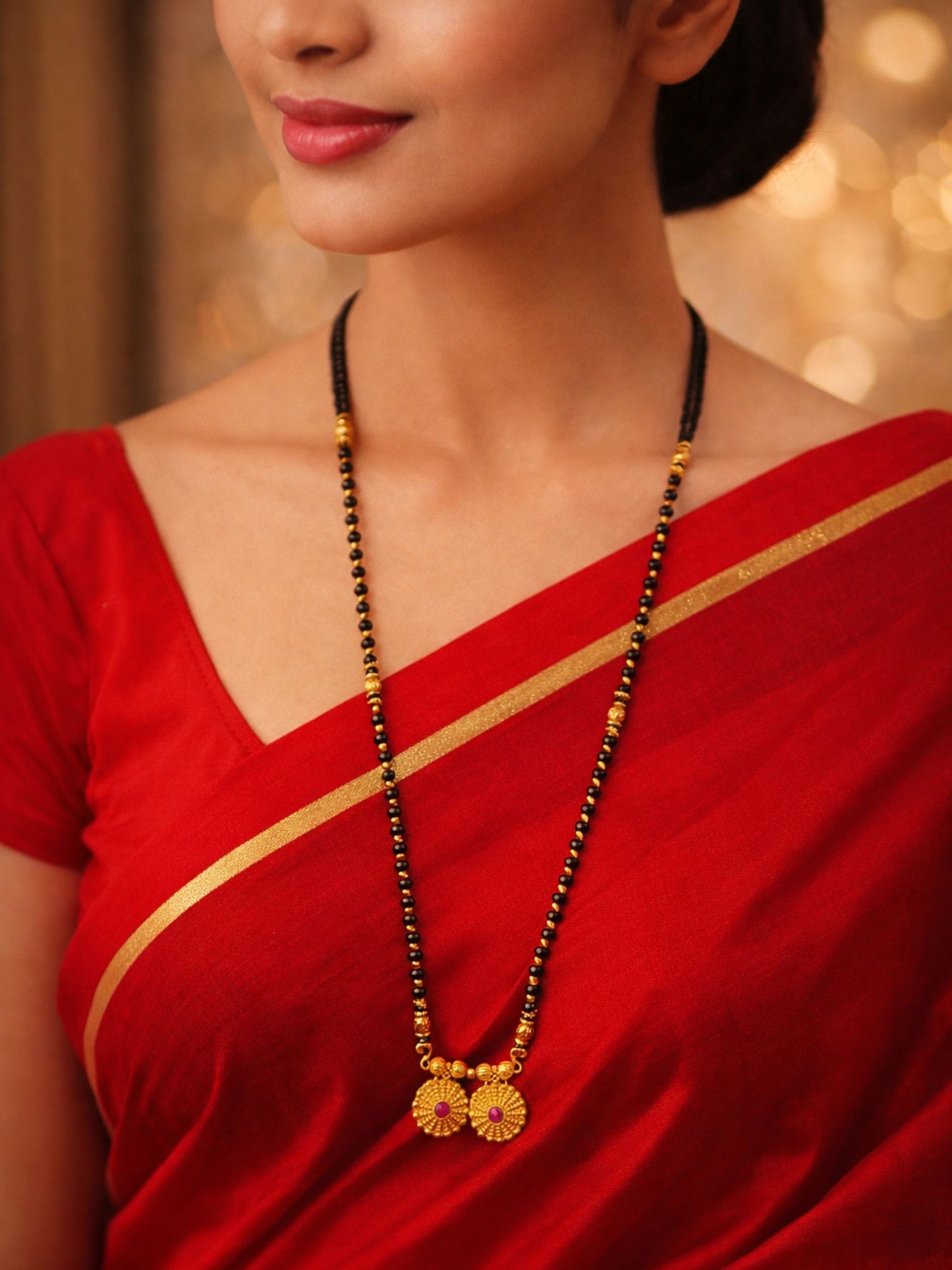 Set of 2 Gold Plated Temple Long & Short Mangalsutra