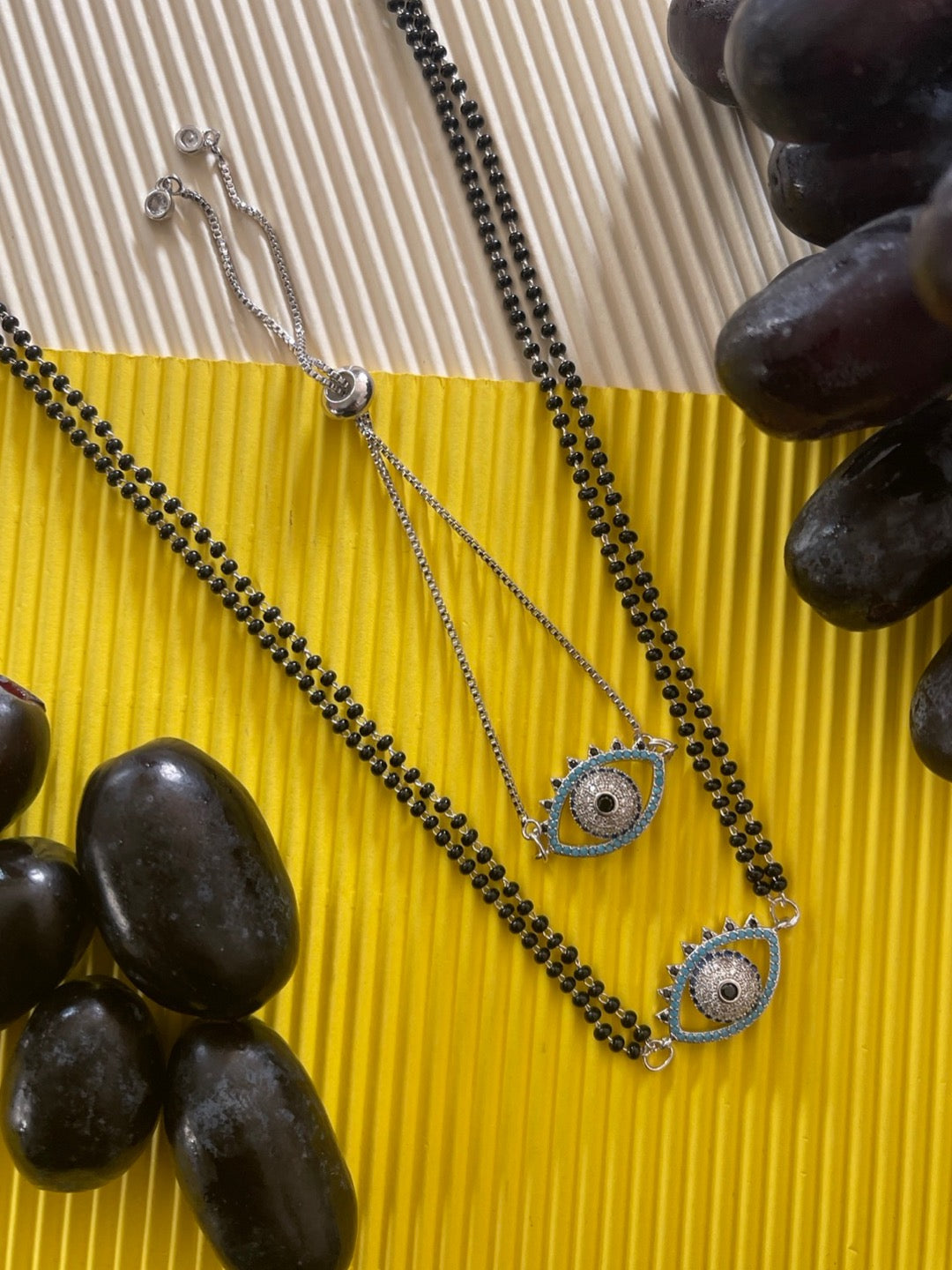 Long Mangalsutra & Bracelet Combo Set of 2 Evil Eye Silver AD Pendent