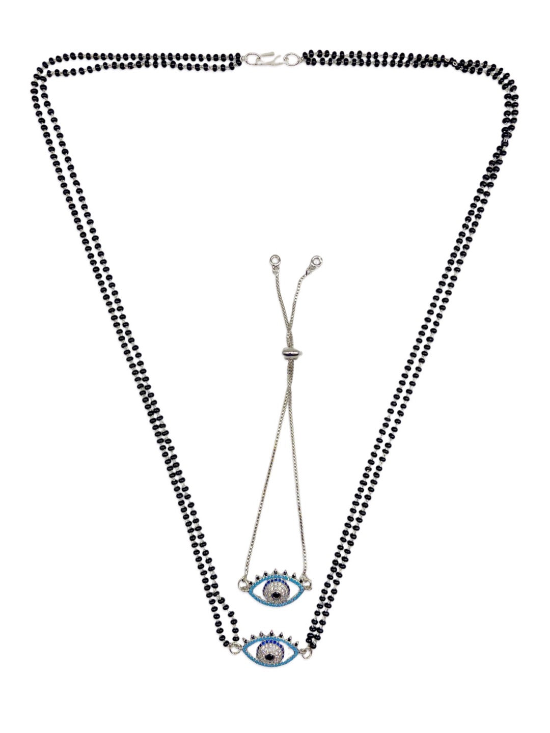 Long Mangalsutra & Bracelet Combo Set of 2 Evil Eye Silver AD Pendent