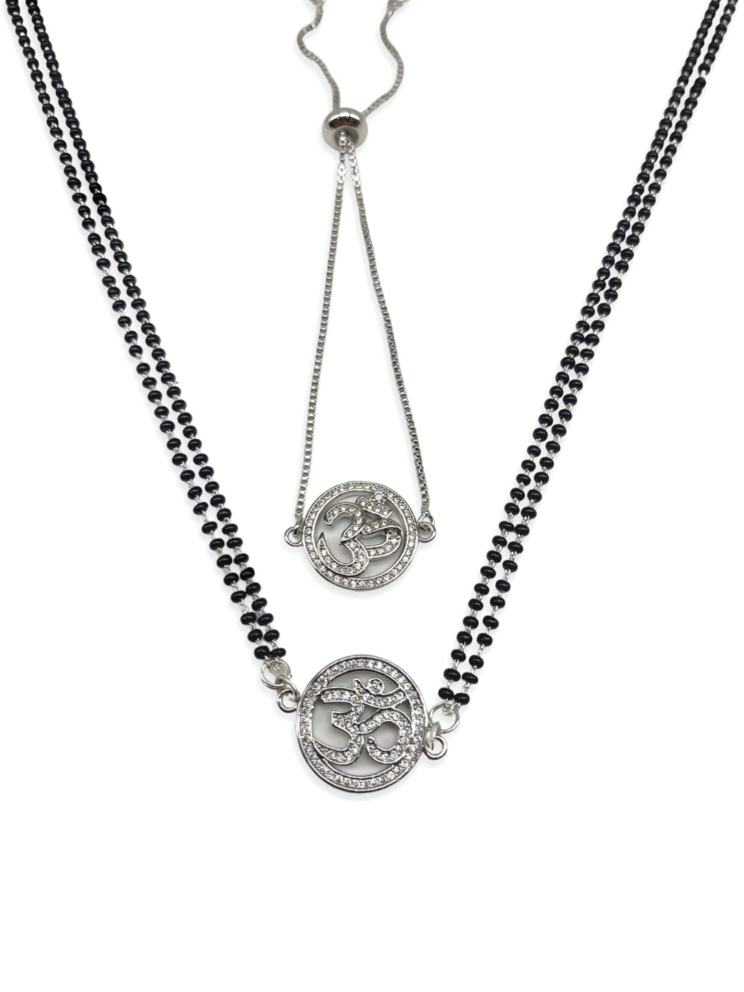 Long Mangalsutra & Bracelet Combo Set of 2 Om Silver American Diamond Pendent