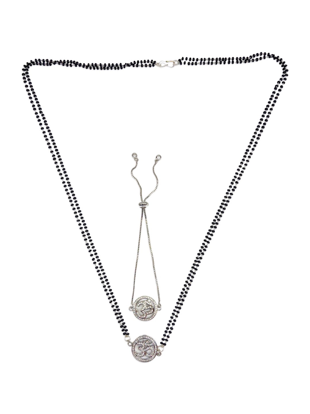 Long Mangalsutra & Bracelet Combo Set of 2 Om Silver American Diamond Pendent