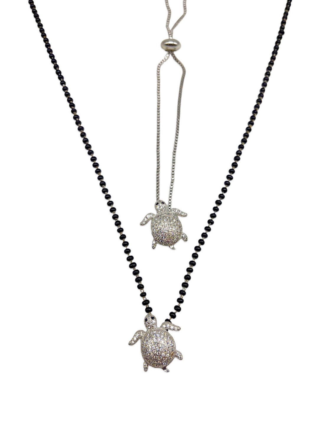 Combo Tortoise Long Silver Mangalsutra and Bracelet American Diamond Pendent