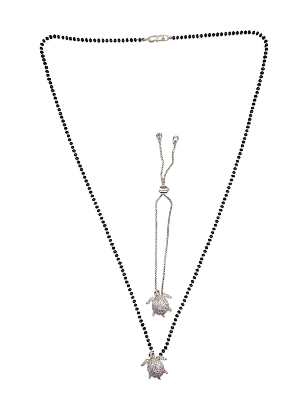 Combo Tortoise Long Silver Mangalsutra and Bracelet American Diamond Pendent