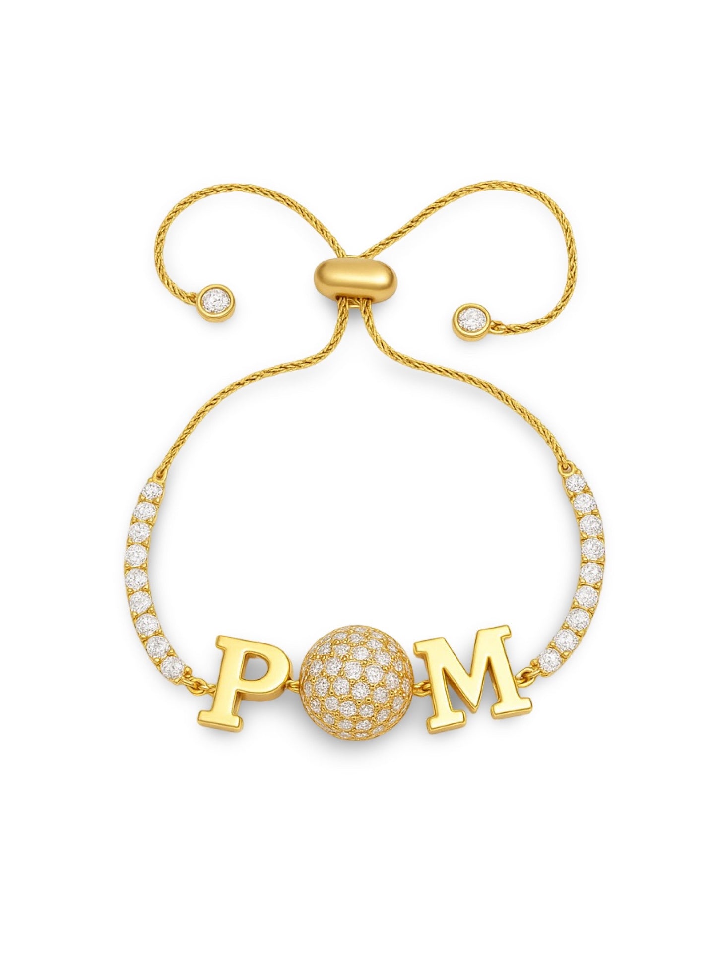 Custom 2 Name Initial Alphabet With AD Ball Gold Plated Bracelets
