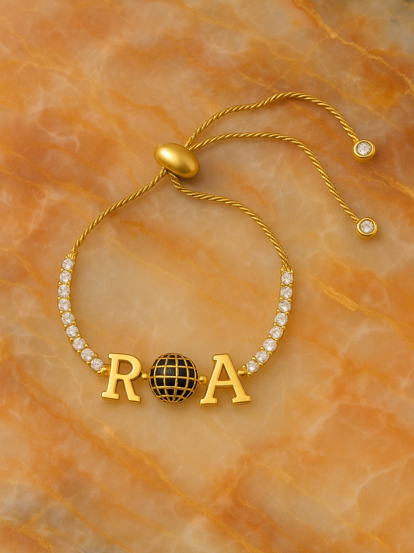 Custom 2 Name Initial Alphabet With AD Ball Gold Plated Bracelets