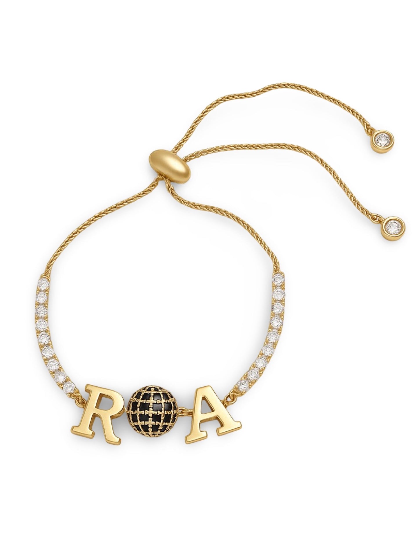 Custom 2 Name Initial Alphabet With AD Ball Gold Plated Bracelets
