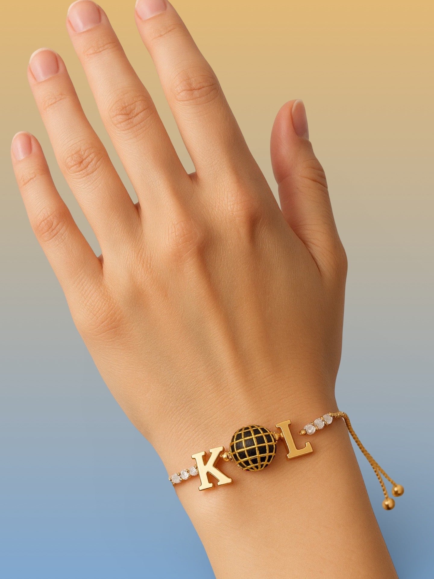 Custom 2 Name Initial Alphabet With AD Ball Gold Plated Bracelets