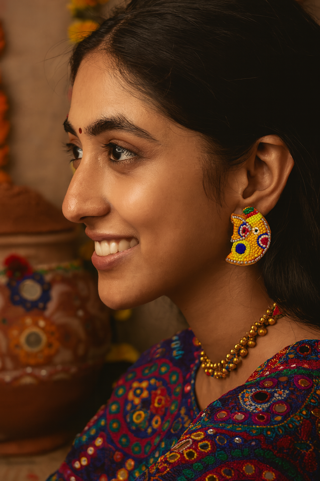 Lord Ganesha Design Beaded Earrings