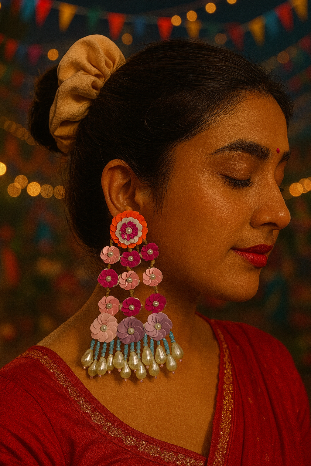 Sequence Beaded Earring Flower Design