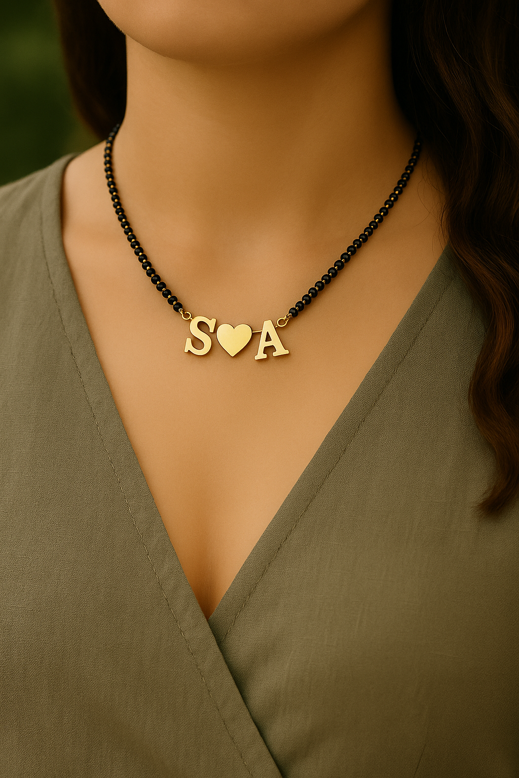 Custom 2 Initial Letter Short Mangalsutra Necklace With Heart