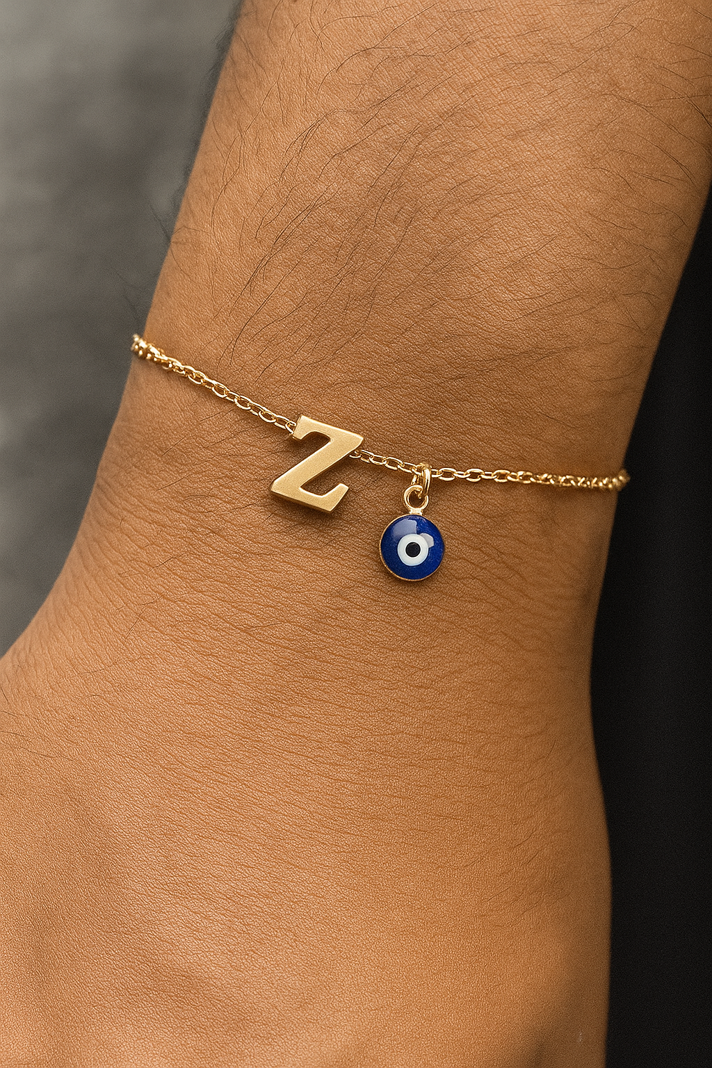 Name Initial Letter Bracelet Rakhi With Blue Evil Eye Charm