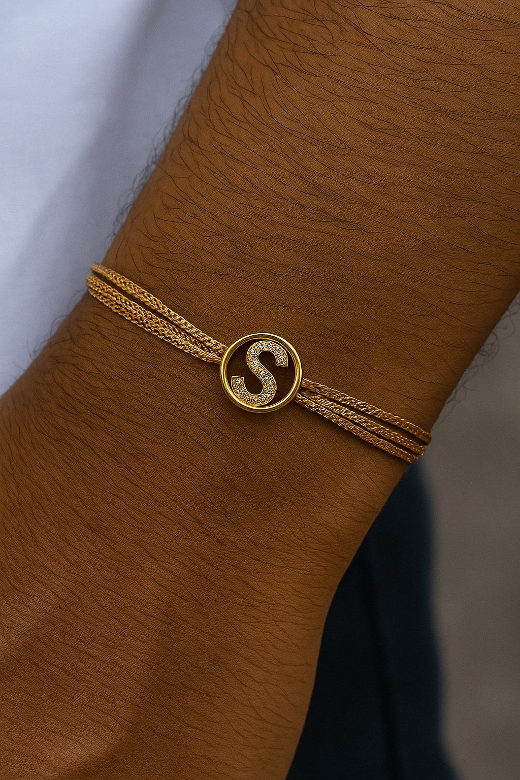 Gold A-Z Letter Round AD Thread Rakhi Lumba+Free Chain