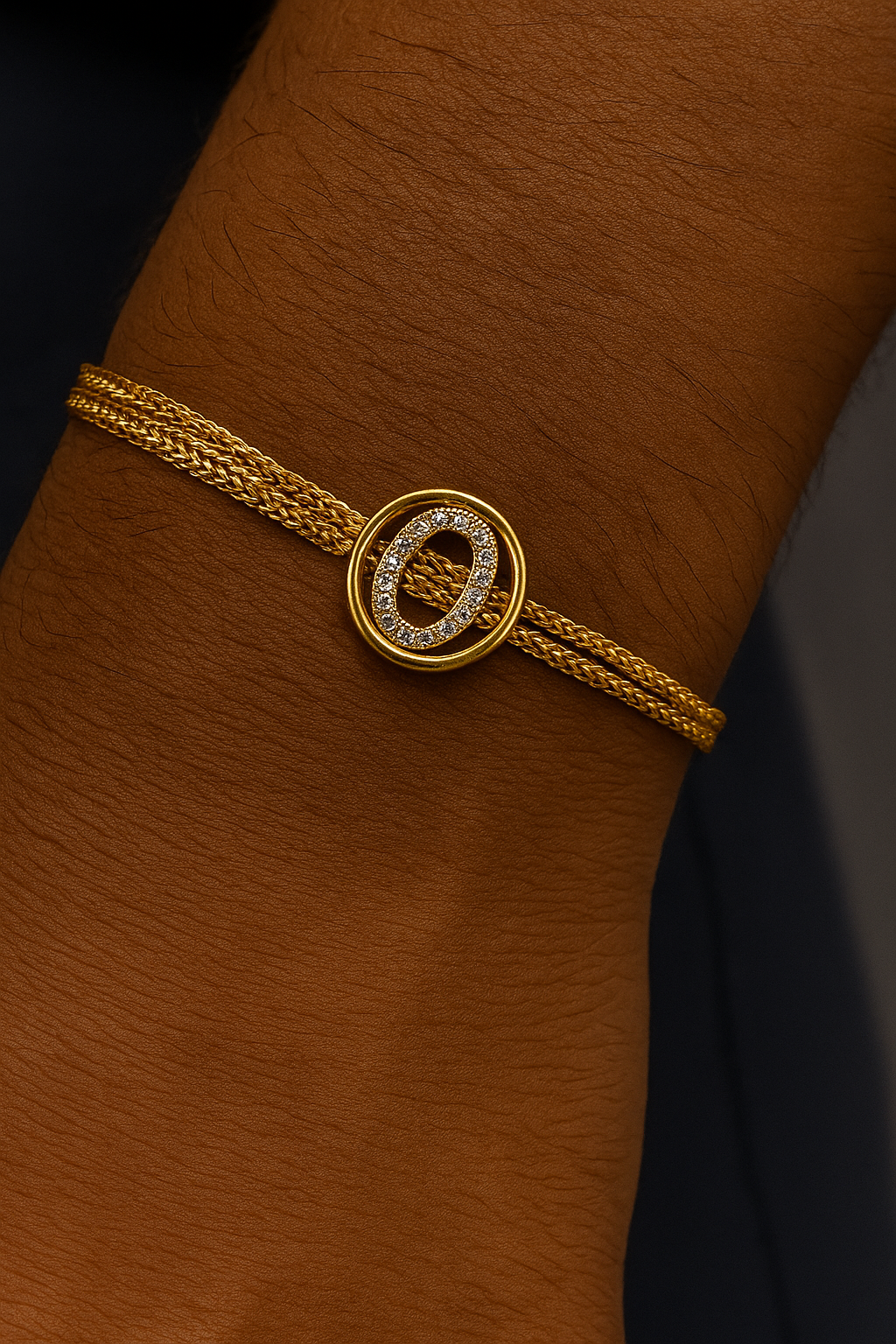 Gold A-Z Letter Round AD Thread Rakhi Lumba+Free Chain