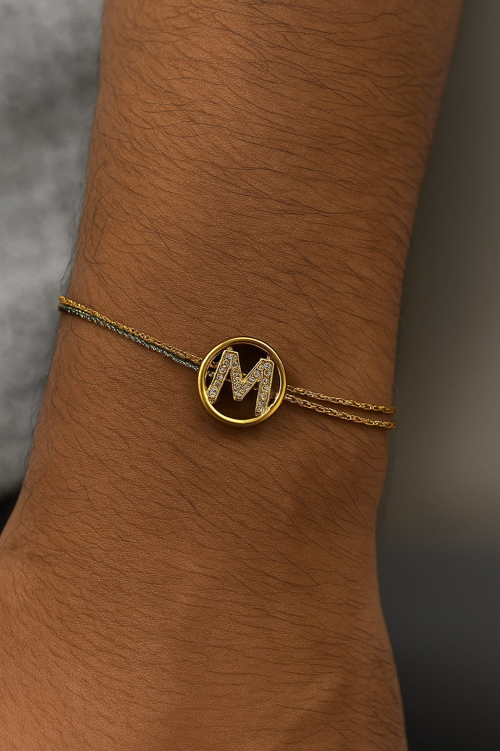 Gold A-Z Letter Round AD Thread Rakhi Lumba+Free Chain