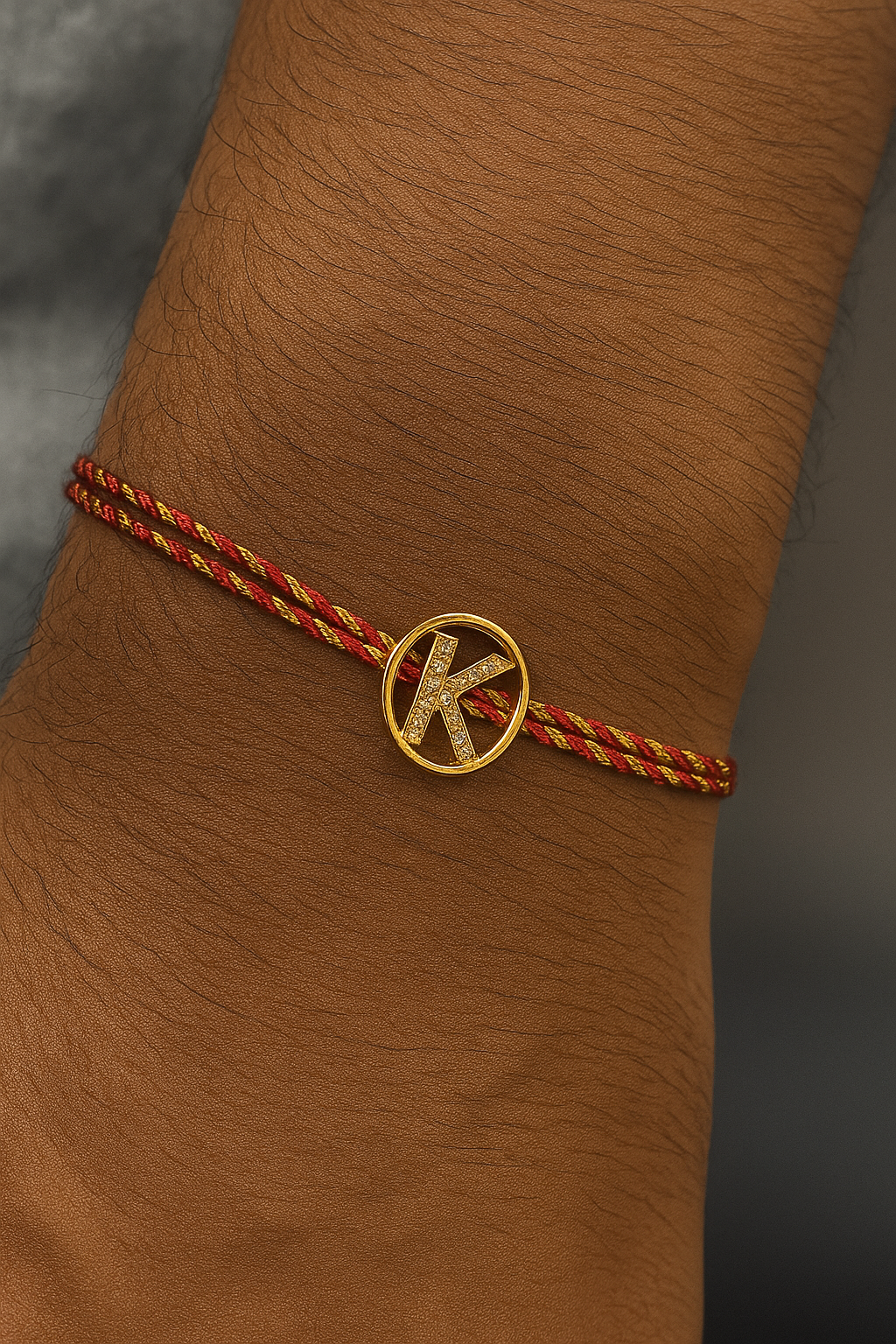 Gold A-Z Letter Round AD Thread Rakhi Lumba+Free Chain