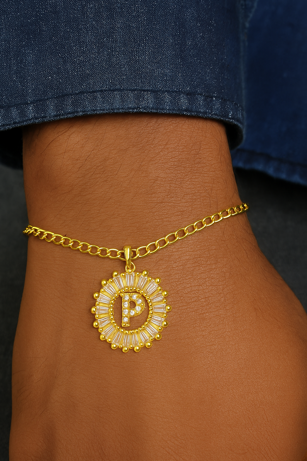 A-Z Letter Diamond Rakhi Lumba Bracelet+Free Necklace Chain