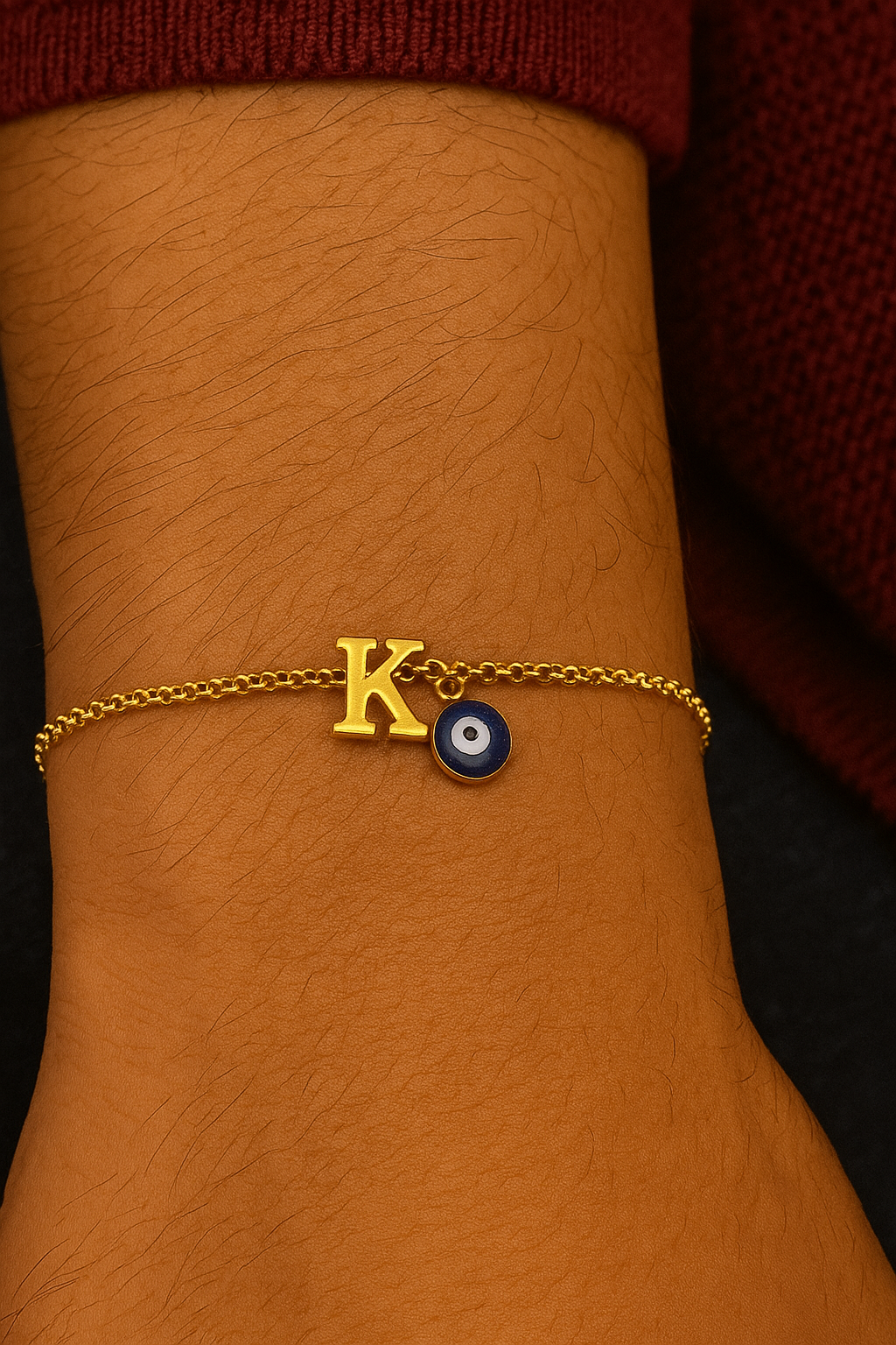 Name Initial Letter Bracelet Rakhi With Blue Evil Eye Charm