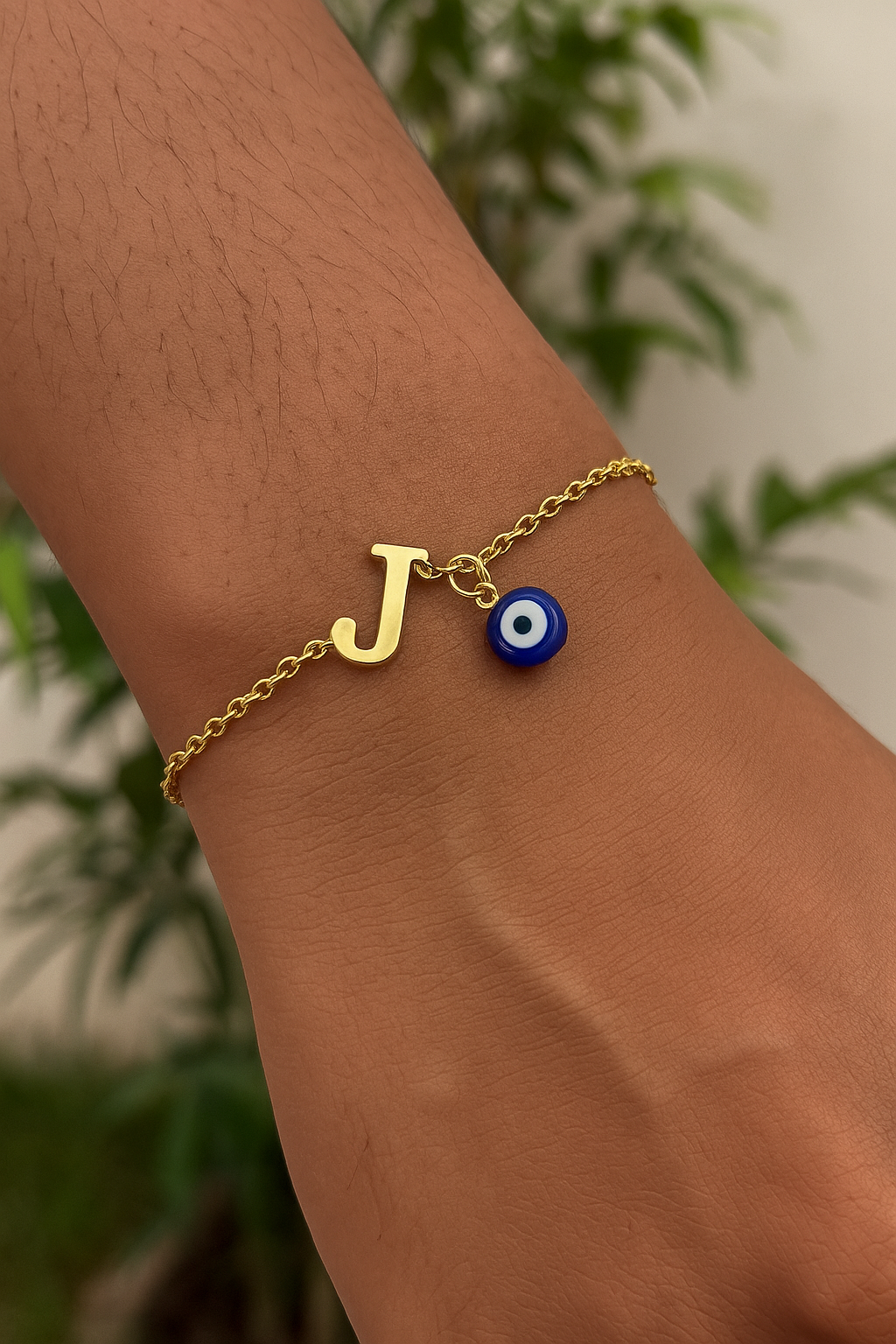 Name Initial Letter Bracelet Rakhi With Blue Evil Eye Charm