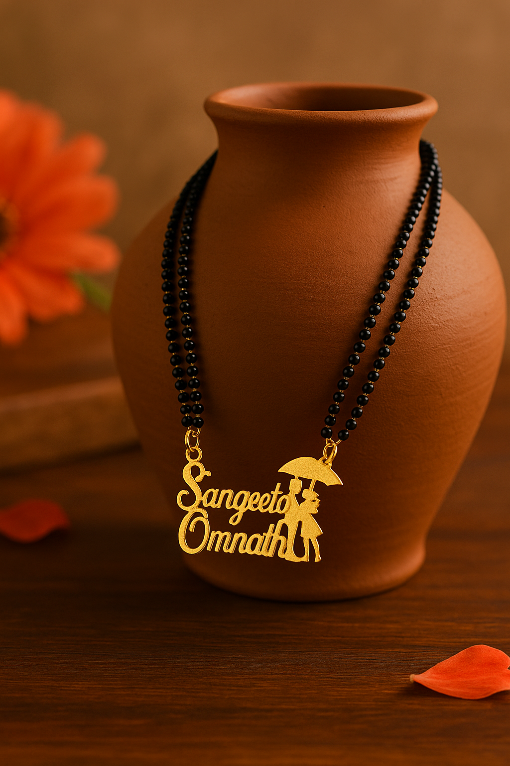 Cursive 2 Personalized Umbrella Couple Names Necklace Double Line Short Mangalsutra