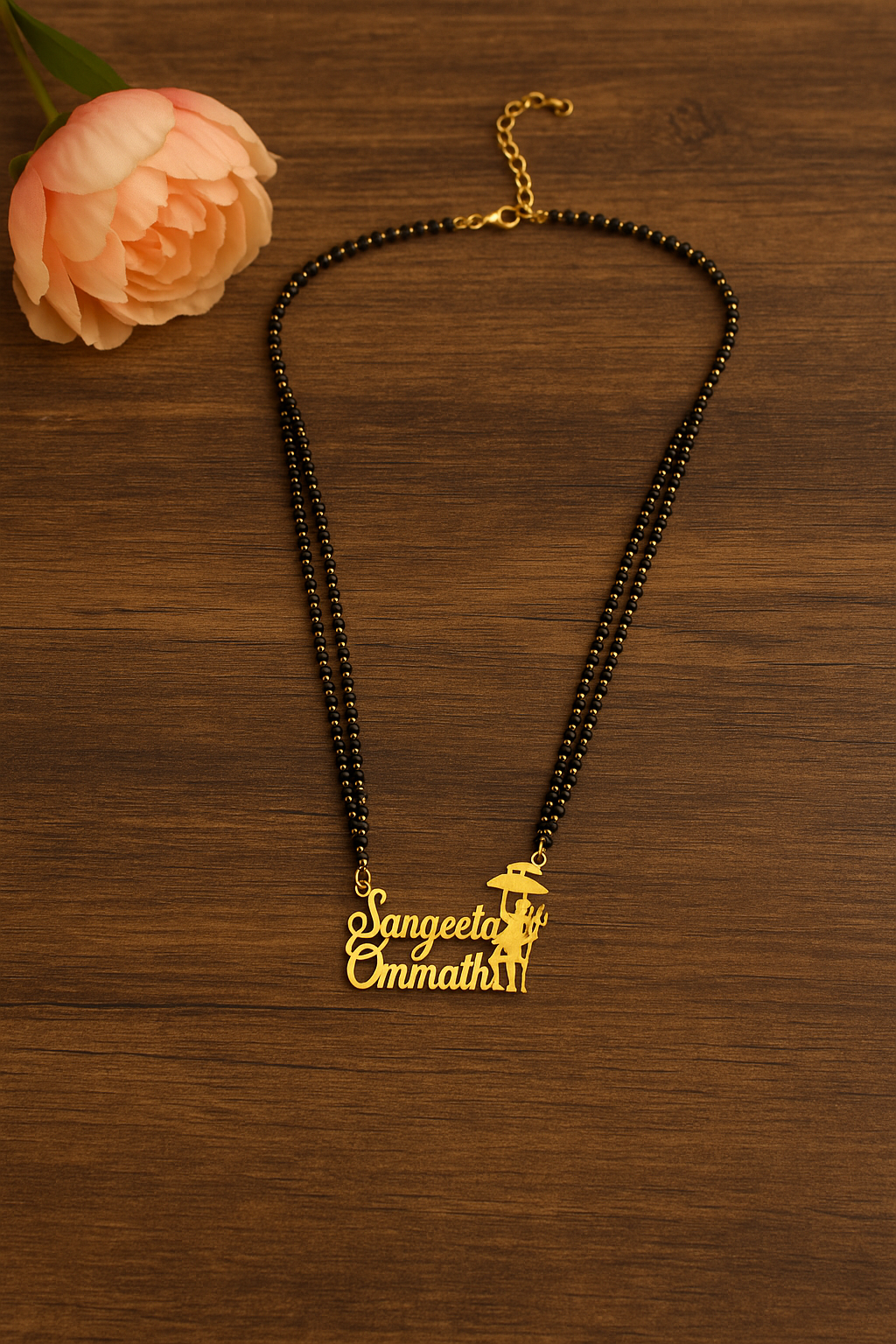 Cursive 2 Personalized Umbrella Couple Names Necklace Double Line Short Mangalsutra