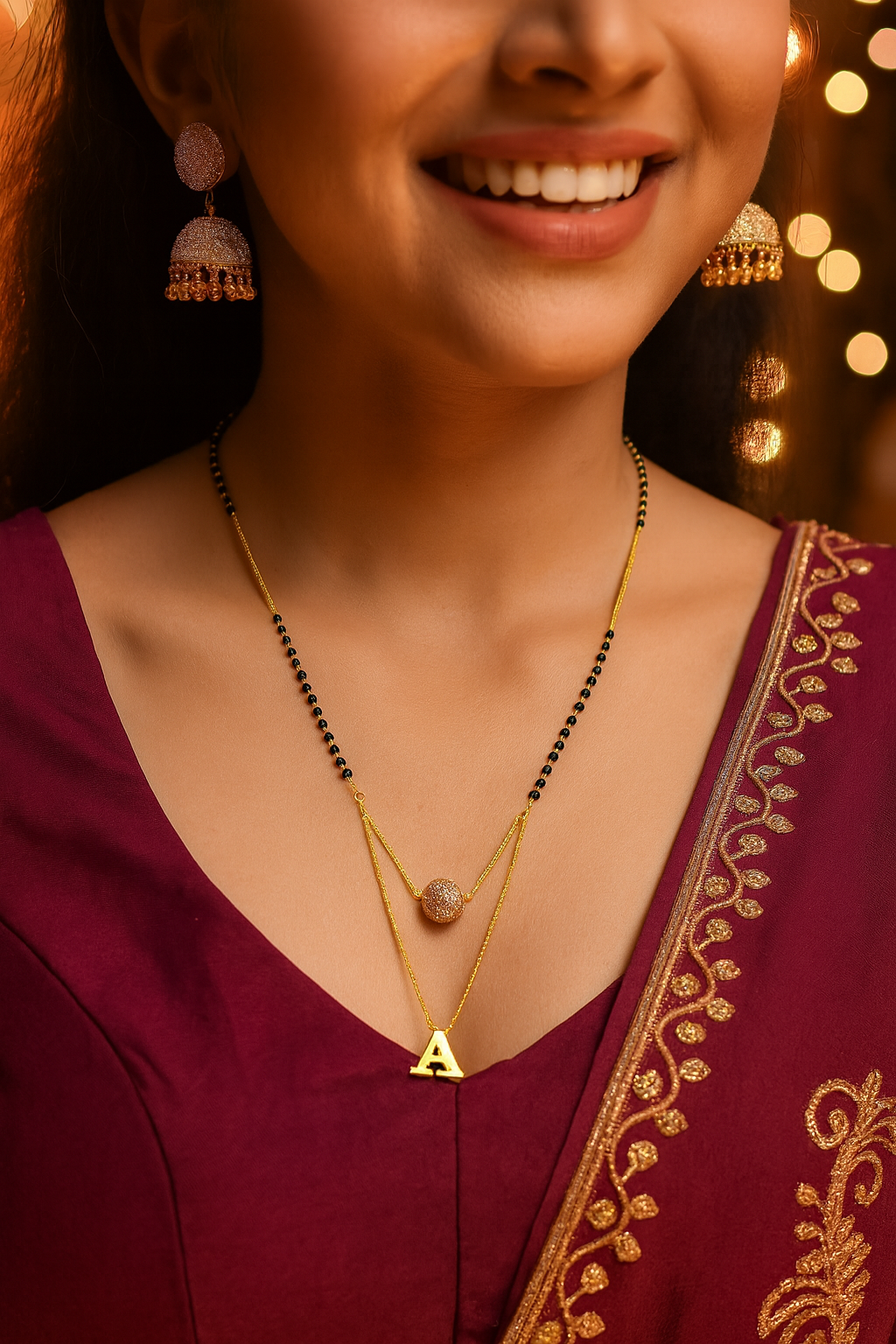 A-Z Letter Mangalsutra American Diamond Ball Pendant Short Mangalsutra Name Mangalsutras