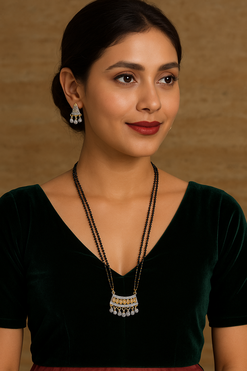 Long Mangalsutra Designs Gold Plated Latest American Diamond Pendant 27 Inches Mangalsutra Set