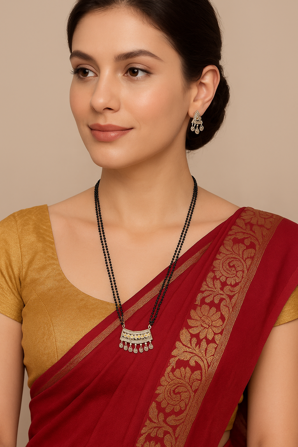 Long Mangalsutra Designs Gold Plated Latest American Diamond Pendant 27 Inches Mangalsutra Set