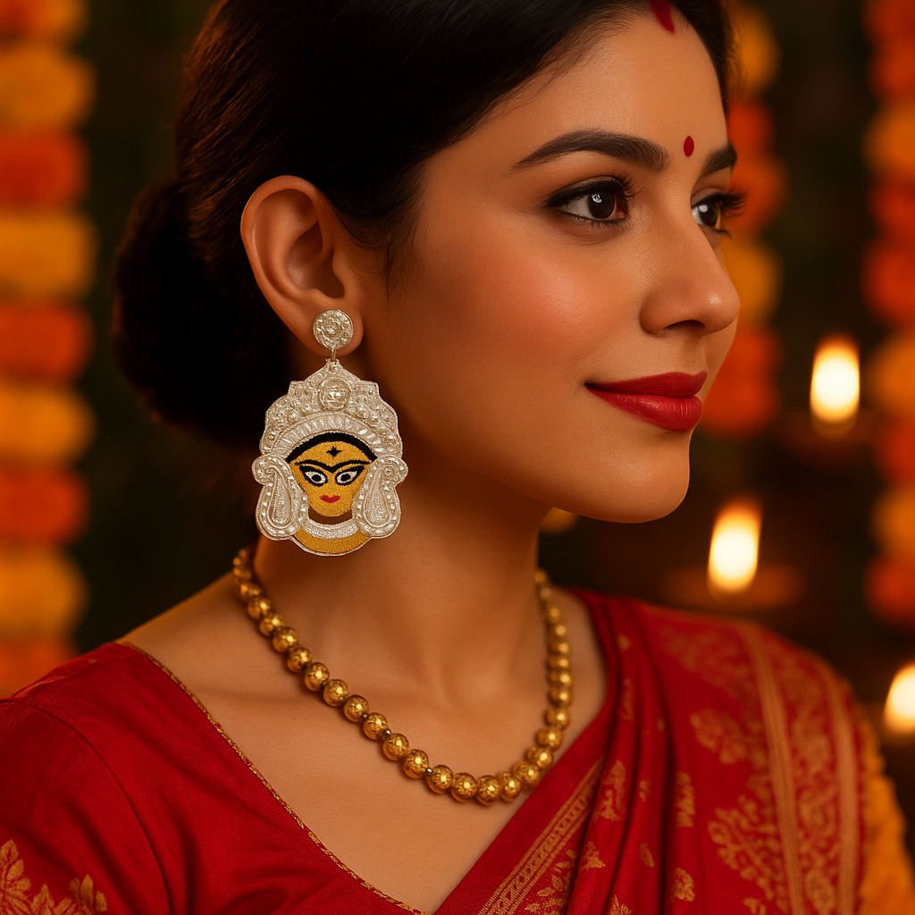 Durga Maa Design Beaded Earrings