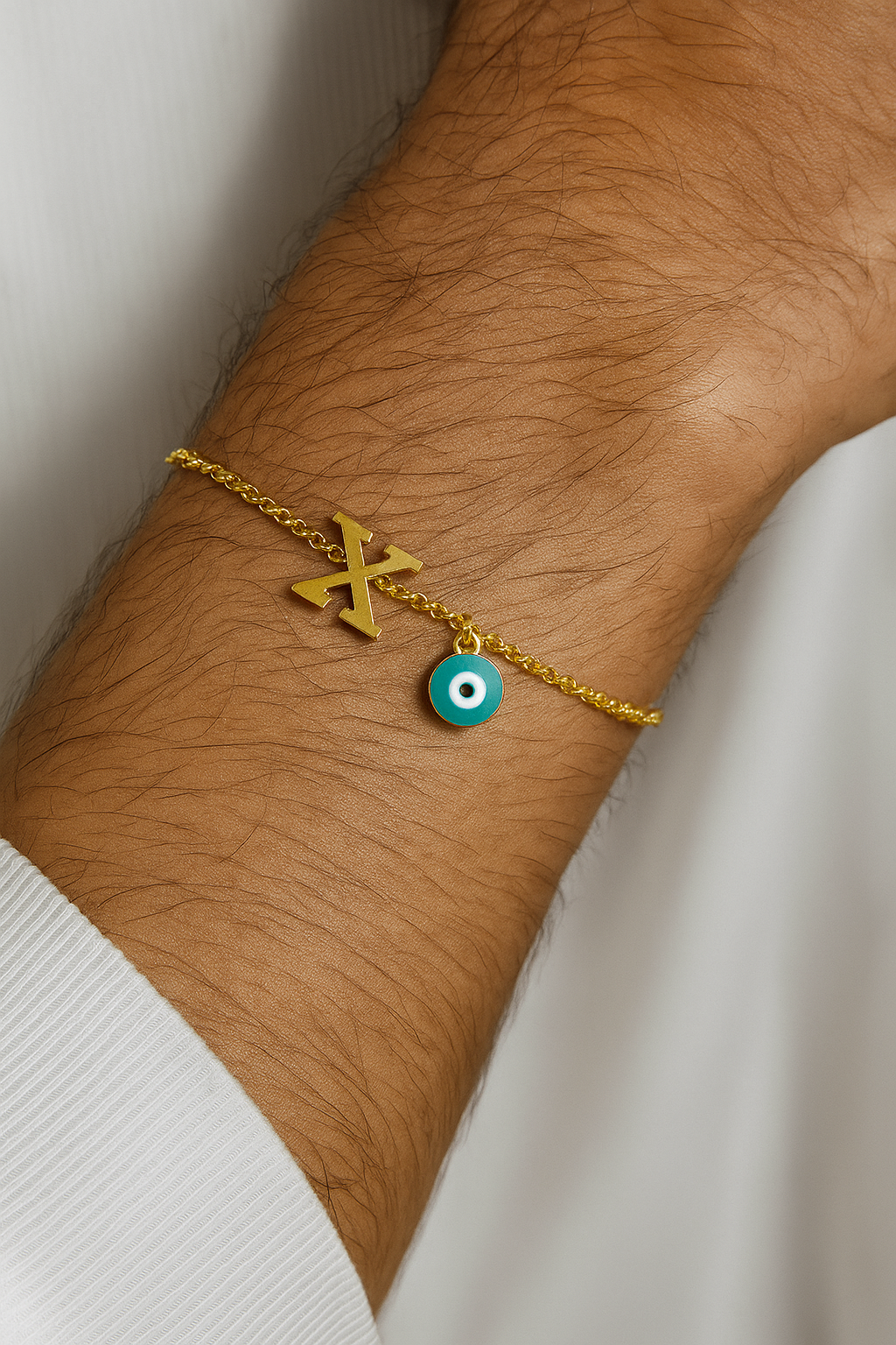 Name Initial Letter Bracelet Rakhi With Blue Evil Eye Charm