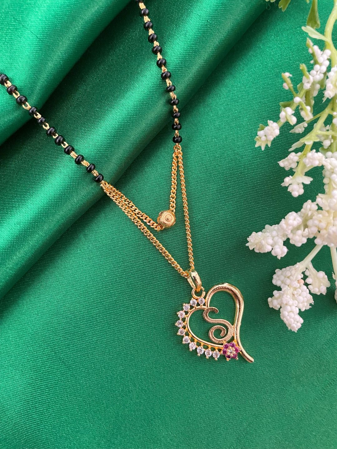 Heart Pendent with A-Z Cursive Letter AD Short Mangalsutra Designs (20 Inches)