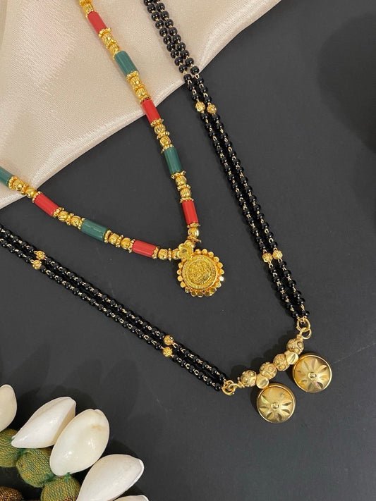 Combo Offer (Set of 2) Gold Plated Long Mangalsutra Design & Short Mangalsutra Design With Lakshmi (Laxmi) Pendant