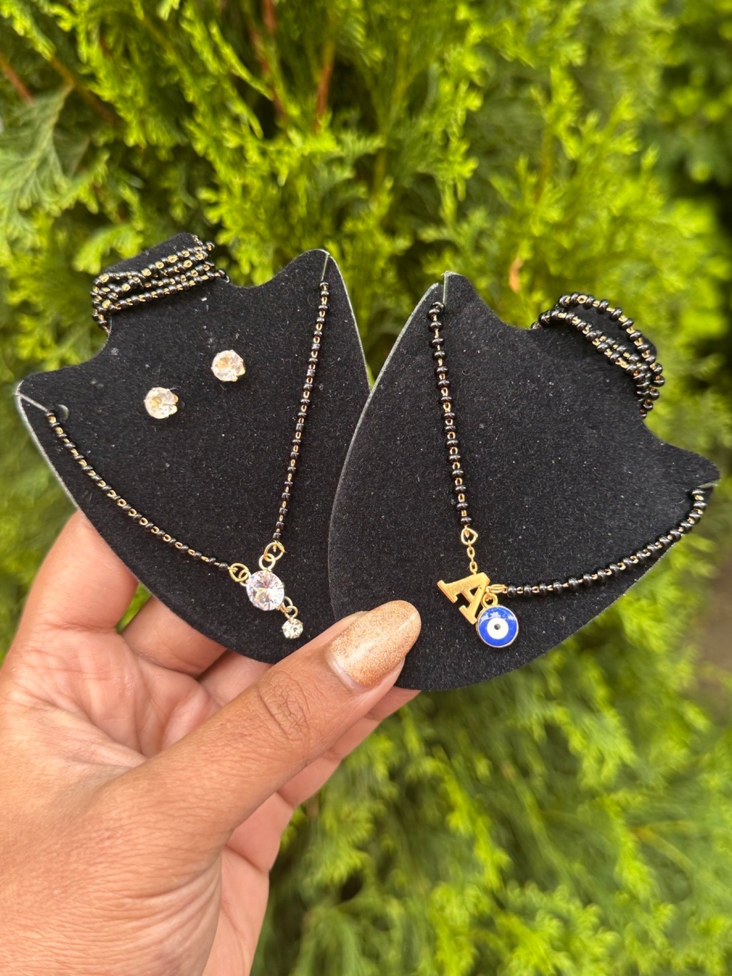 BUY 1 GET 1 FREE - (Combo of 2) A-Z Letter Mangalsutra Evil Eye | Short Diamond Mangalsutra Set with Earrings