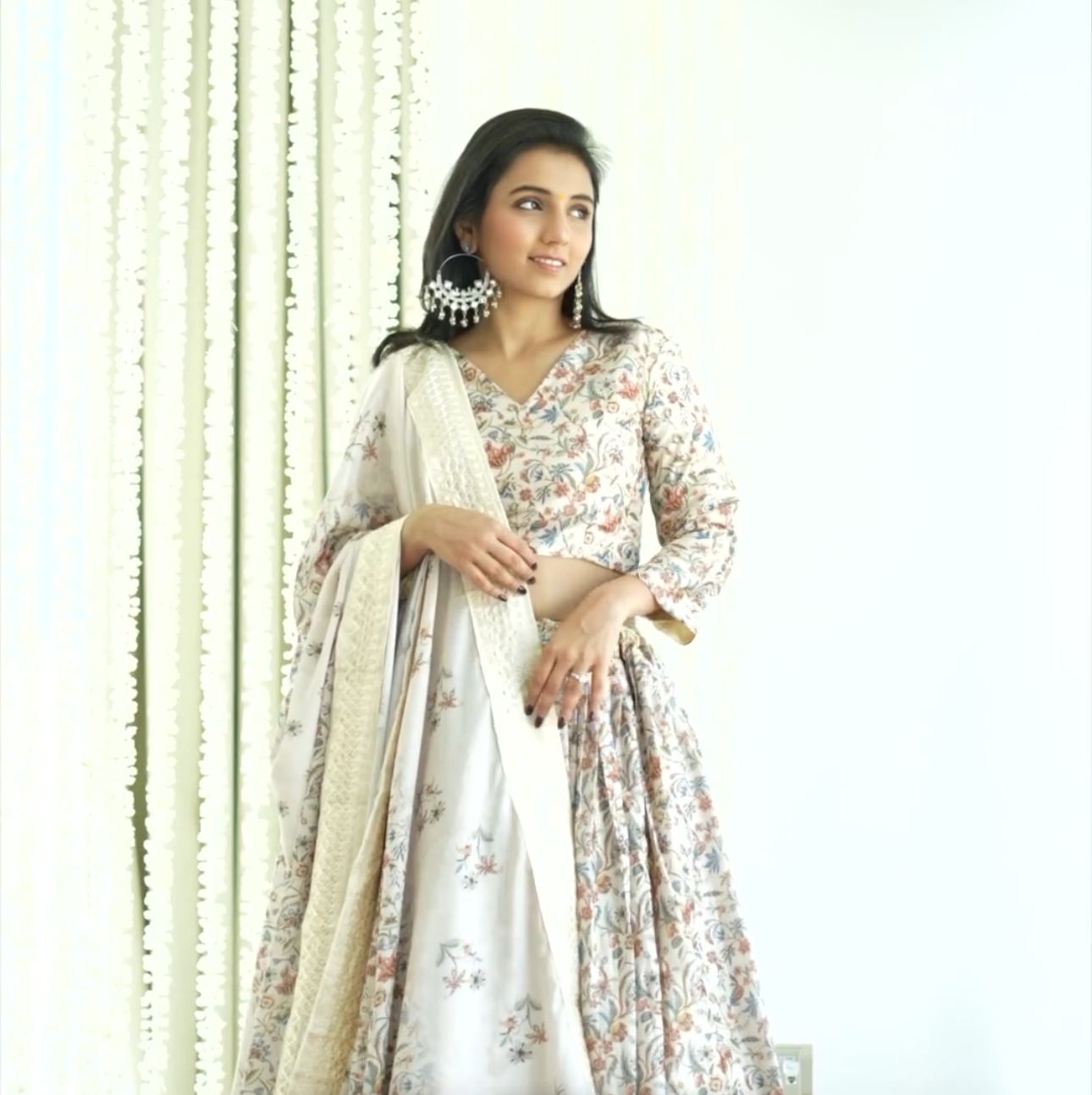 German Oxidized Silver Kundan Peacock Chand Bali Hoop Earring