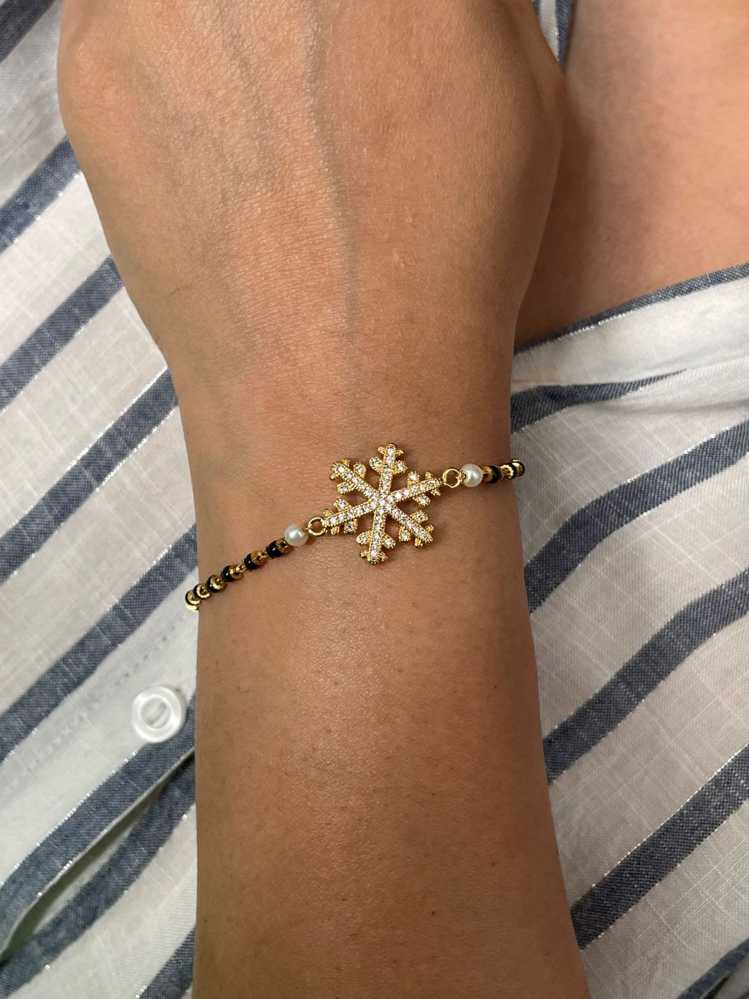 Gold Plated American Diamond Charm Adjustable Mangalsutra Bracelet