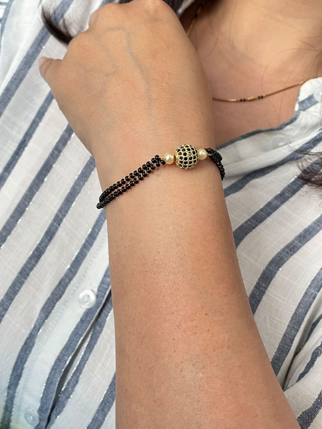 Gold Plated Black AD Adjustable Mangalsutra Bracelet