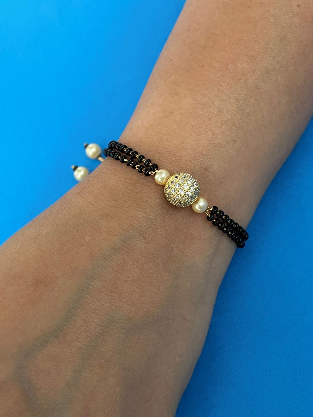 Gold Plated American Diamond Ball Adjustable Mangalsutra Bracelet
