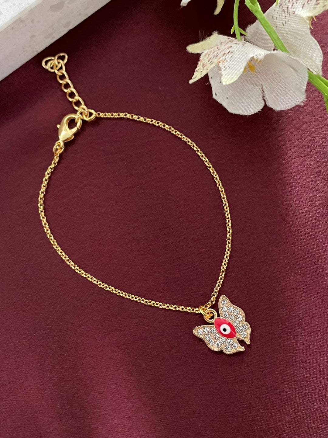 Red Evil Eye AD Butterfly Adjustable Bracelet