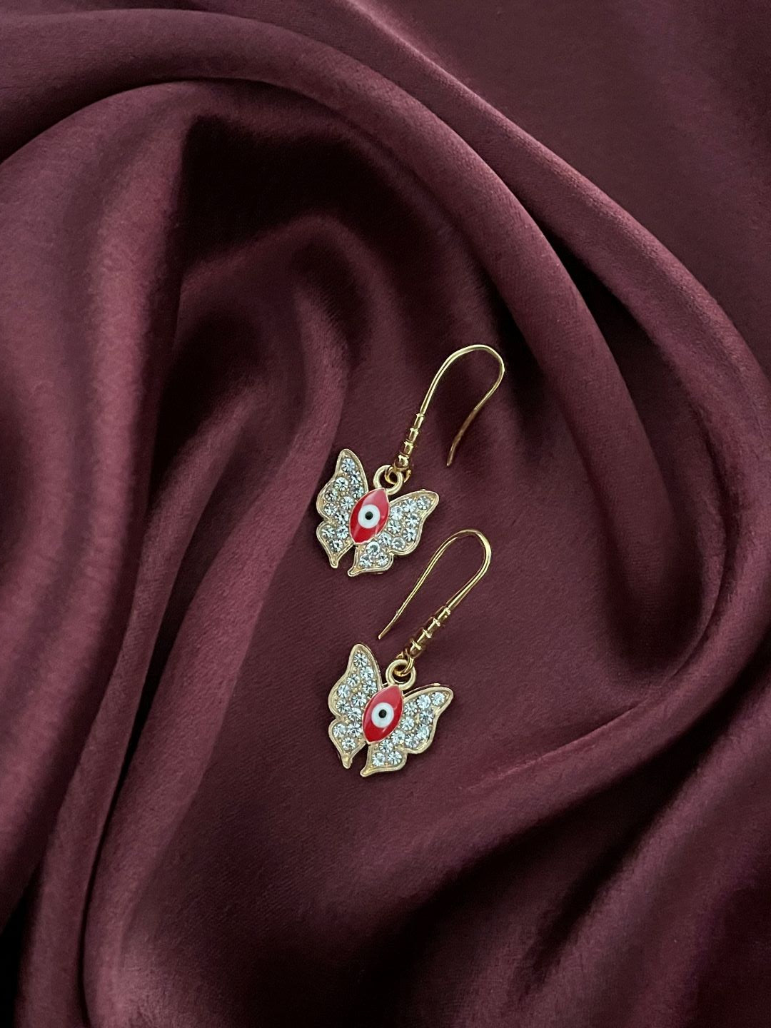 Red Evil Eye AD Butterfly Earrings