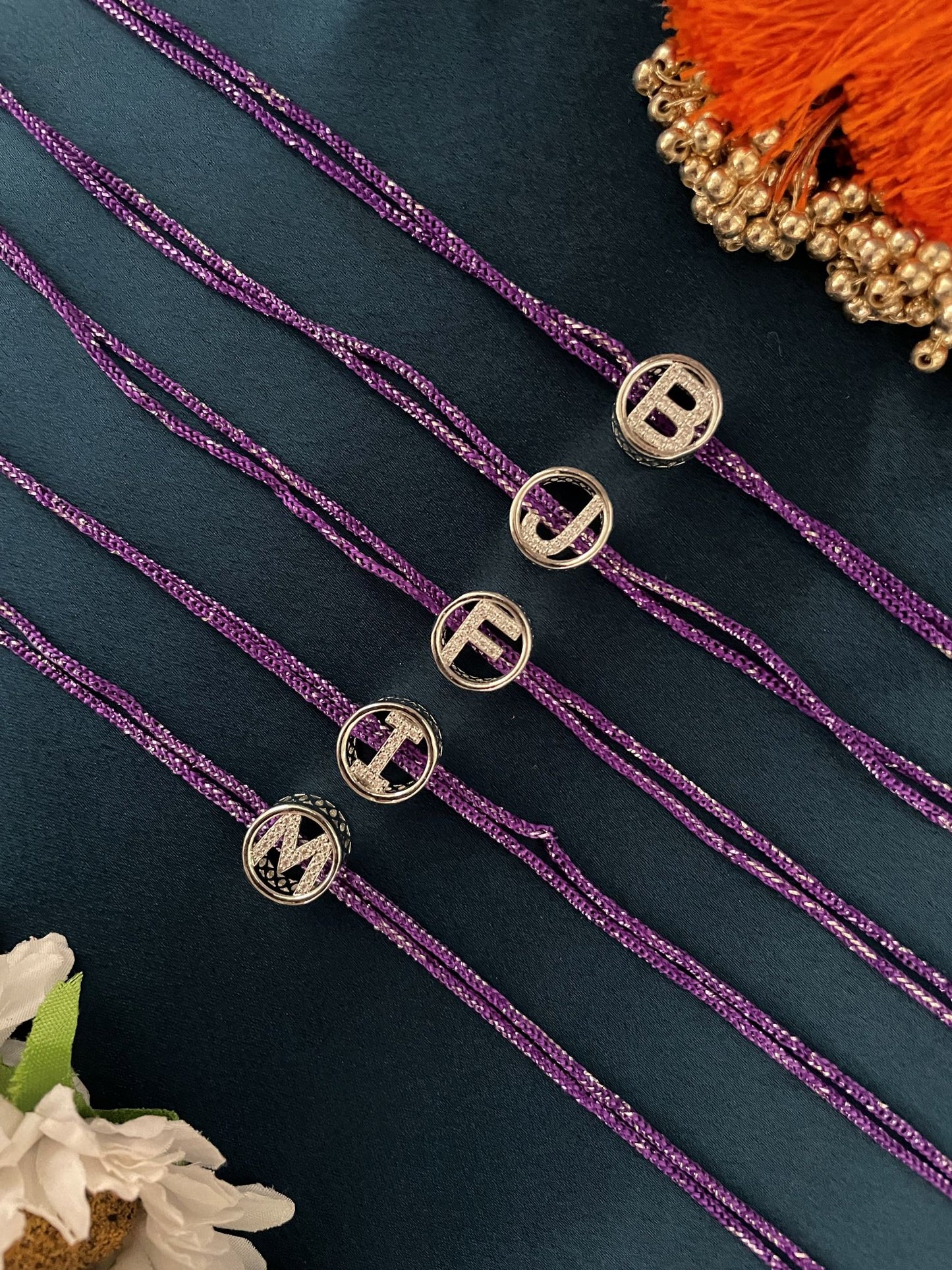 A-Z Letter Silver Diamond Rakhi Lumba+Free Necklace chain