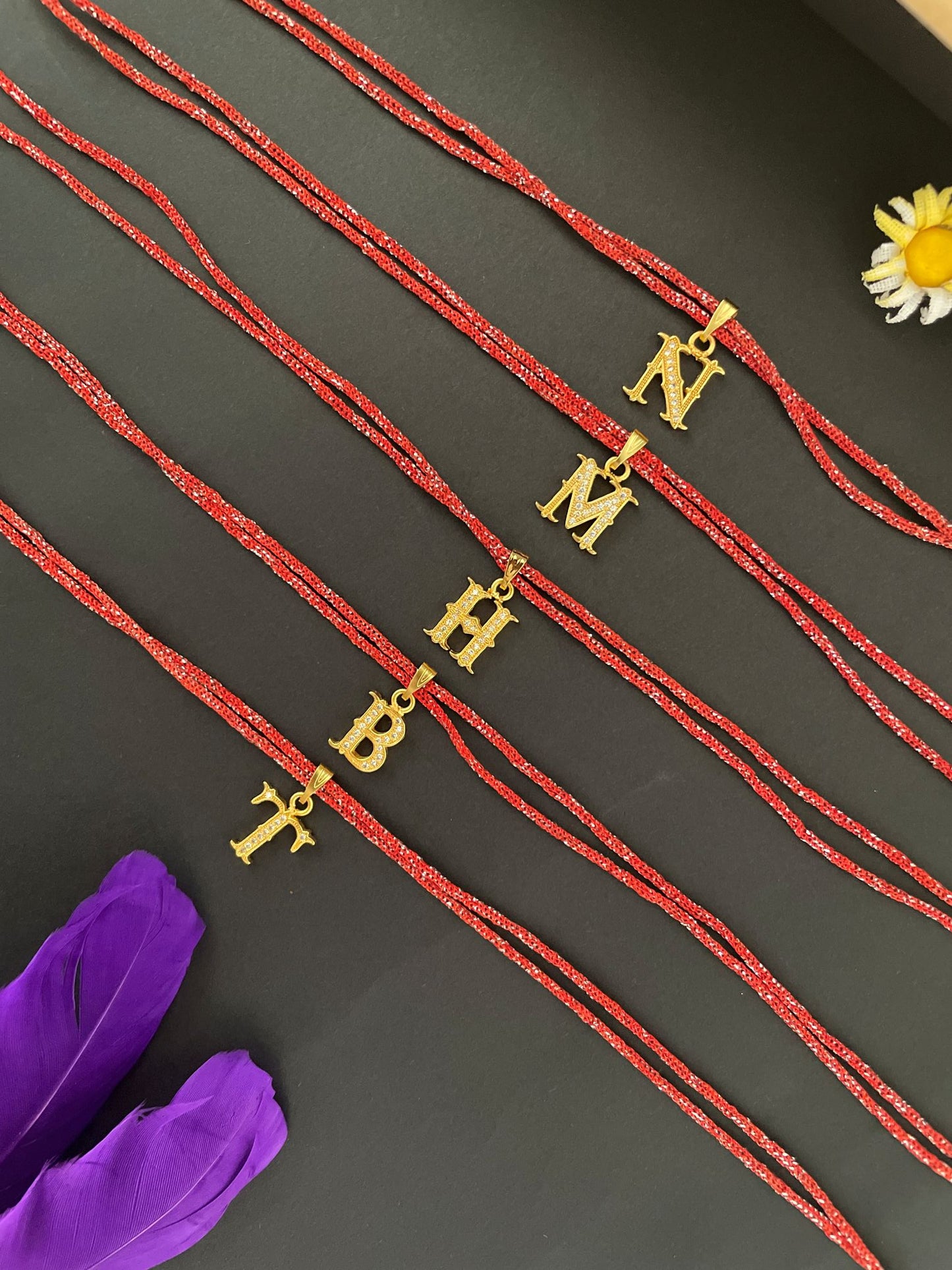 A-Z Letter AD Initial Maroon Thread Rakhi+Free Chain