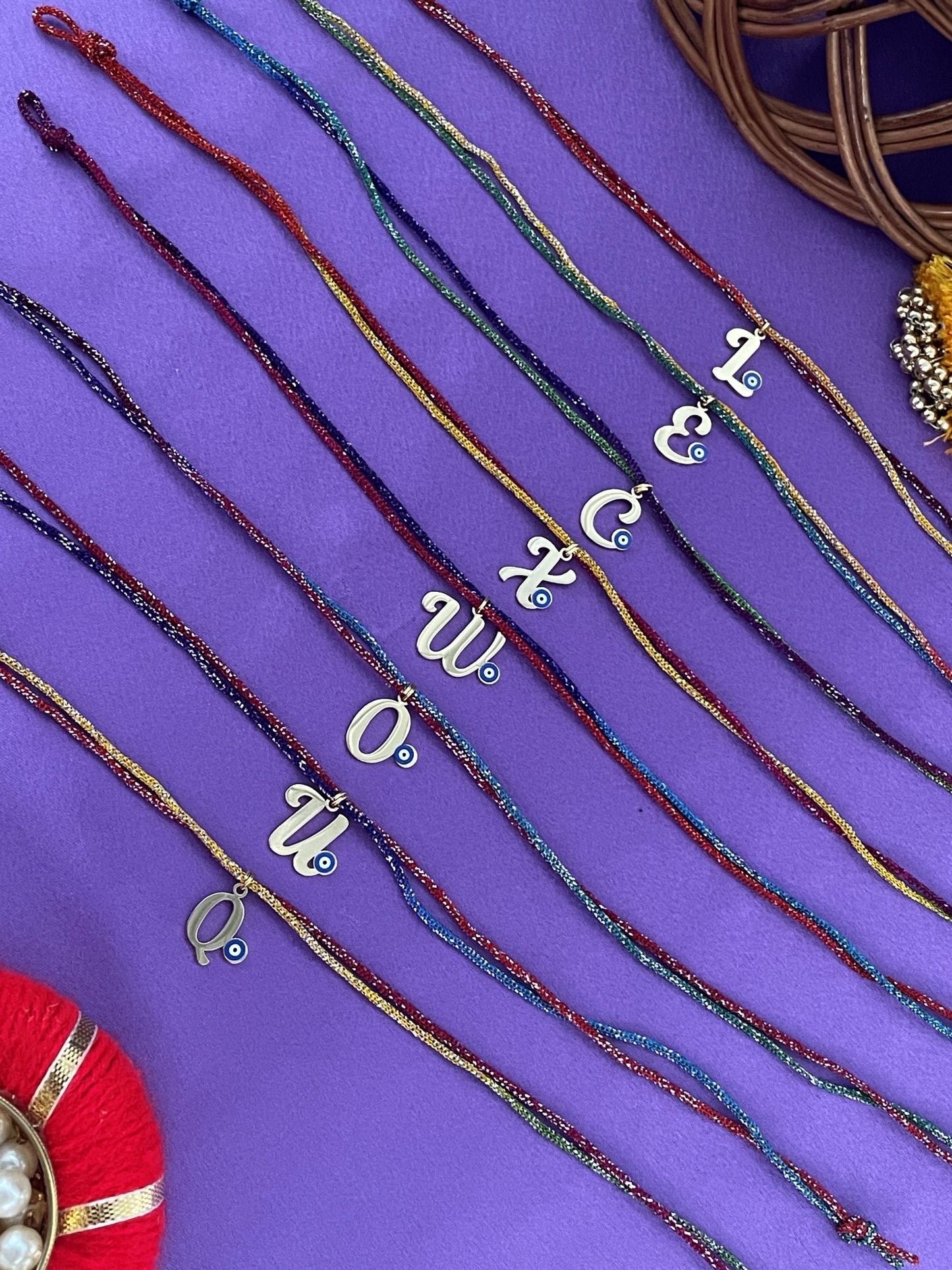A-Z Letter Evil Eye Thread Rakhi Lumba+Free Necklace chain
