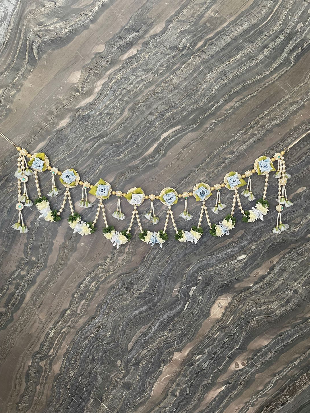 Blue Roses & Pearl Toran For Door Hangings Diwali Decoration