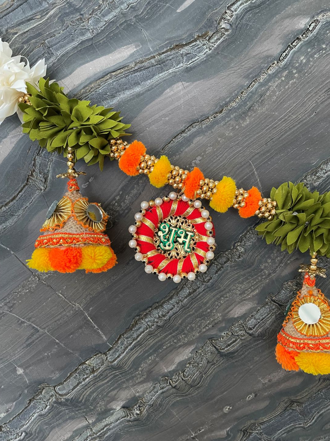 Orange and yellow Jhumka Toran For Door Hangings Diwali Decoration with Shubh Labh