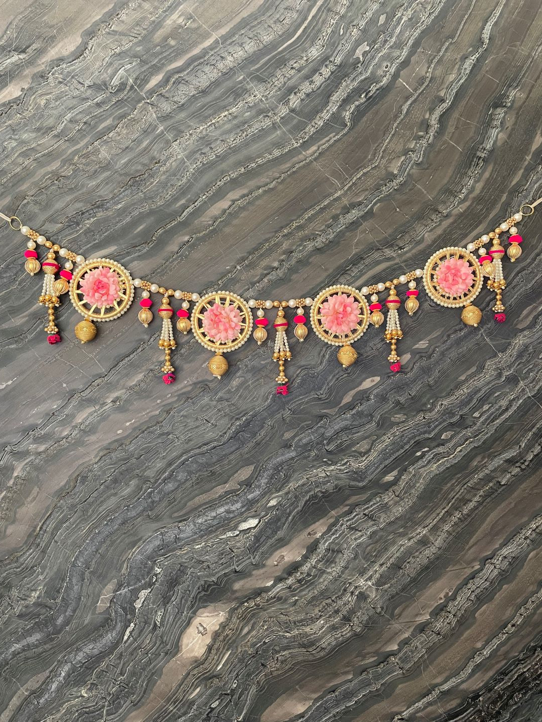 Pink Flower Toran For Door Hangings Diwali Decoration with Pearl & Gold