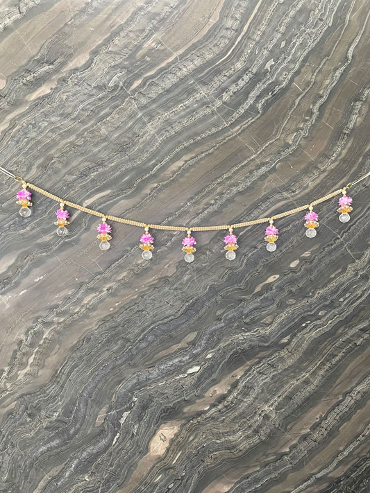 Gold & Pearl Beads With Purple flower Toran For Door Hangings Diwali Decoration with Hanging Crystal Balls