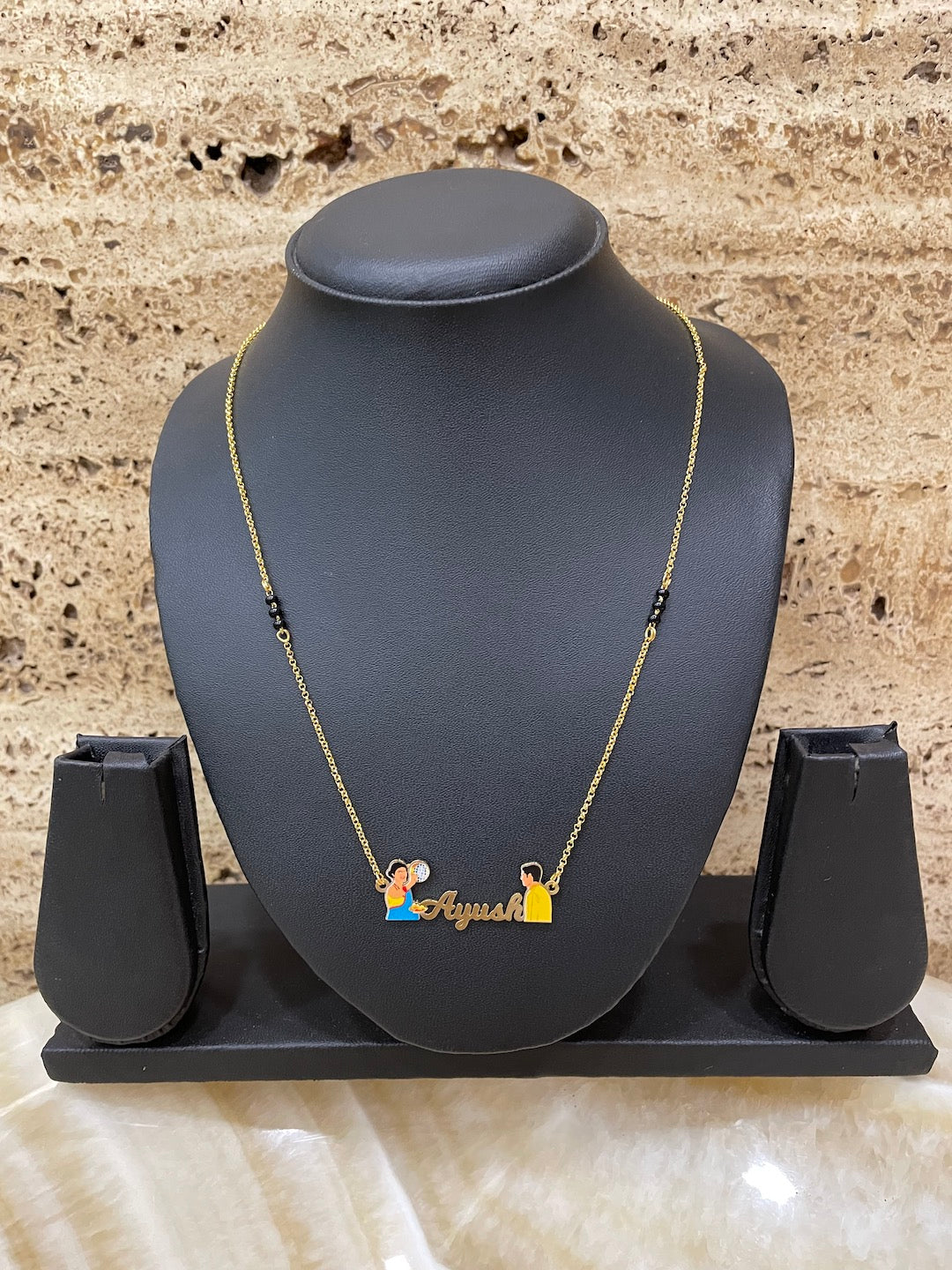 Karwa Chauth Special Name Necklace Design with Wife Watching Husband Charm