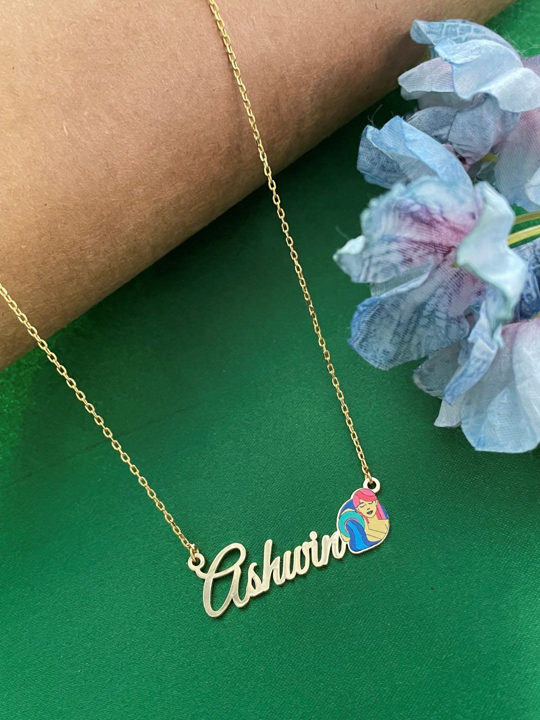 Zodiac Logo Pendant 24k Gold Plated Enamel Custom Name With Short Mangalsutra/Gold Chain
